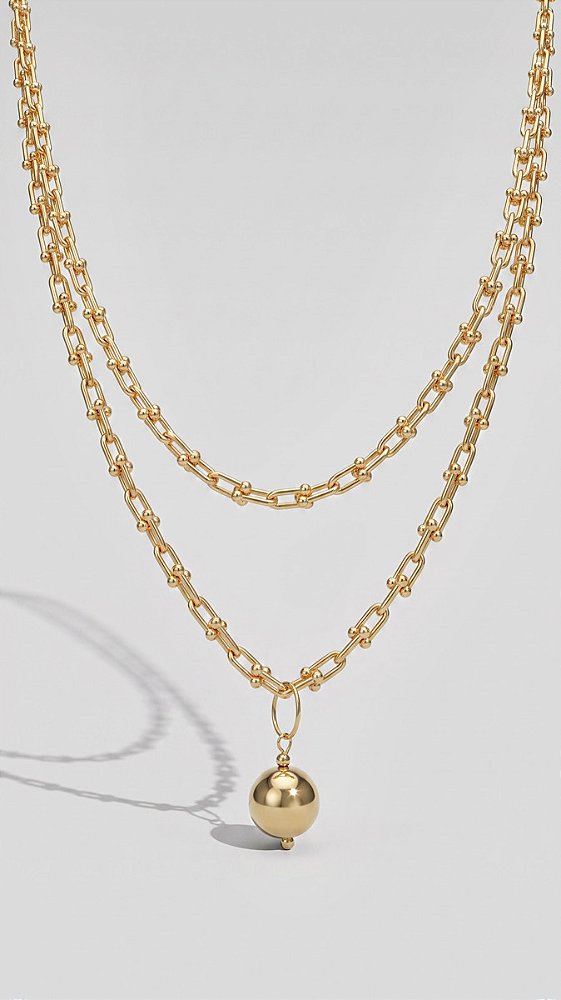 Colar Elos Alongado Esfera 2 em 1 Banho Ouro 18K