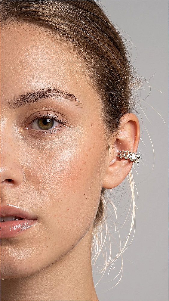Brinco Piercing Fake Zircônias Amarelo Claro Banho Ródio Branco