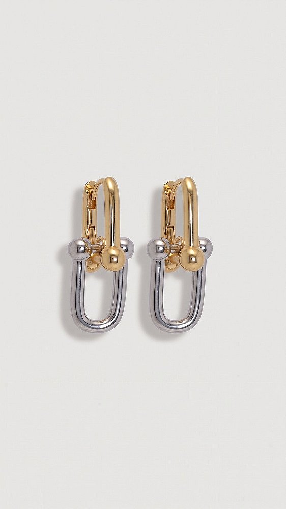 Brinco Elos Banho Duplo Ouro 18K & Ródio Branco