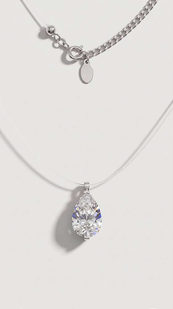 Colar Fio Transparente Silicone Gota Prata 925 Moissanite 1.0ct