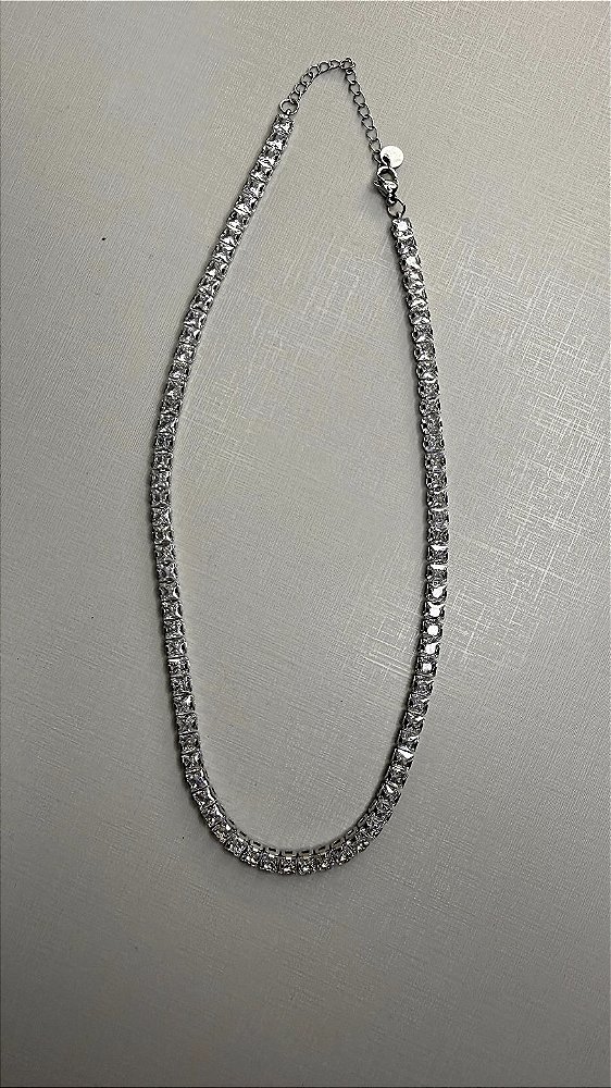 Colar Riviera Quadrada Zircônias Banho Ródio Aço