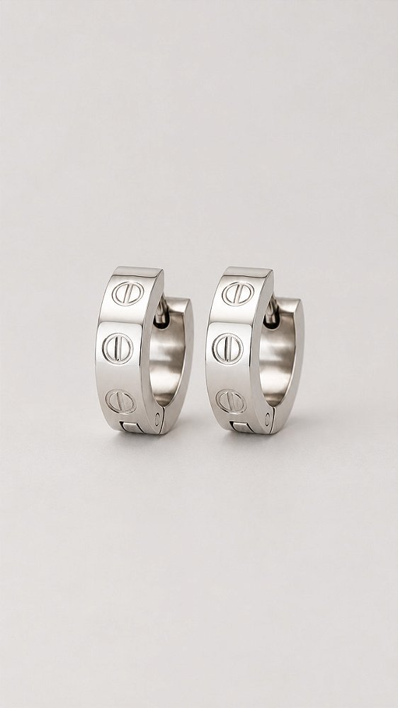 Brinco Argola P Click CT Banho Ródio Branco Aço