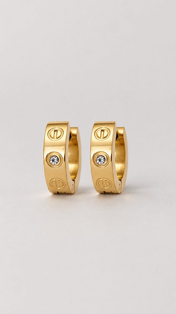 Brinco Argola P Click CT Cravejada Zircônia Banho Ouro 18K Aço