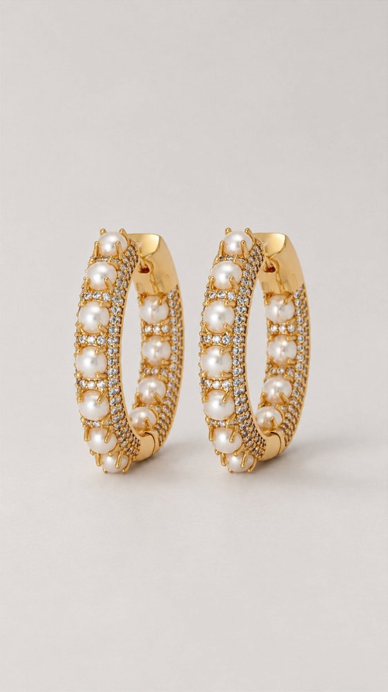 Brinco Argola Pérolas Click Banho Ouro 18K