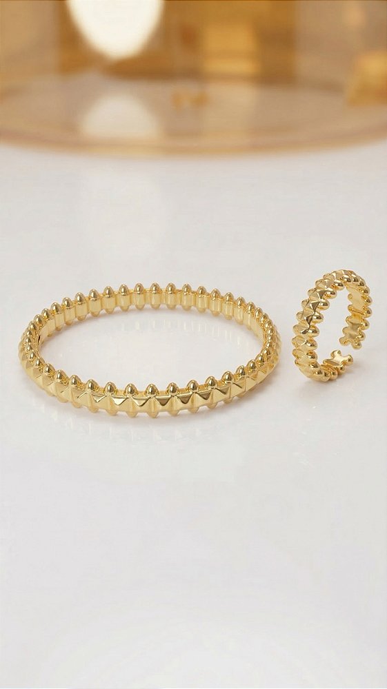 Conjunto Pulseira e Anel CT Clash Banho Ouro 18K