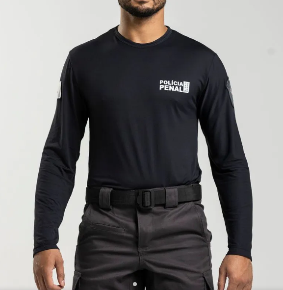 CAMISETA PRETA MANGA LONGA POLÍCIA PENAL MG