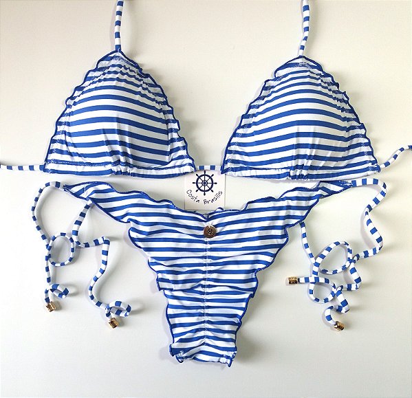 Biquíni listrado azul e branco Clearance