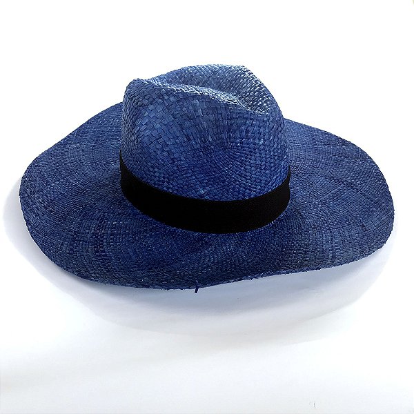 Chapéu de Palha Natural Aba Grande Azul