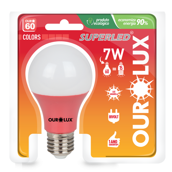 LAMPADA LED BULBO 7W BIVOLT VERMELHO OUROLUX