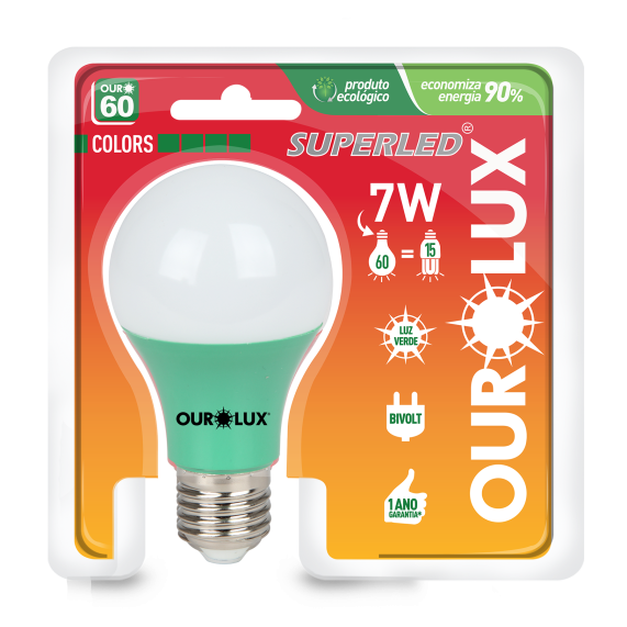 LAMPADA LED BULBO 7W BIVOLT VERDE OUROLUX