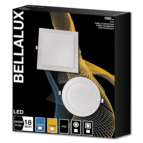 PLAFON LED EMBUTIR 18W 3000K REDONDO BRANCO QUENTE BELLALUX