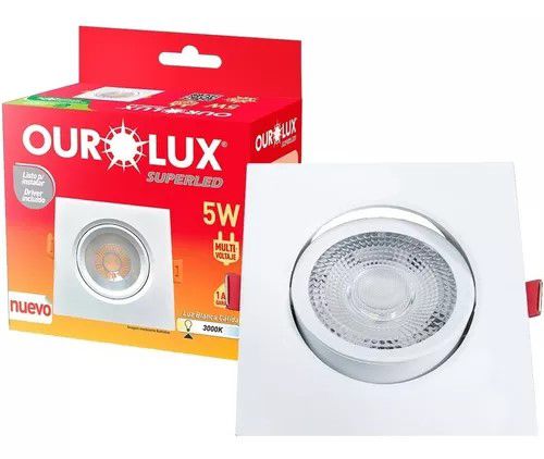 SPOT LED QUADRADO 5W 3000K BRANCO OUROLUX