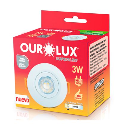 SPOT LED REDONDO 3W 3000K BRANCO OUROLUX