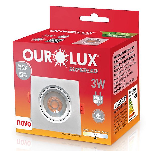SPOT LED REDONDO 3W 4000K BRANCO OUROLUX