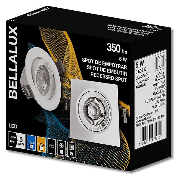 SPOT LED QUADRADO 5W 6500K BIVOLT BRANCO BELLALUX0