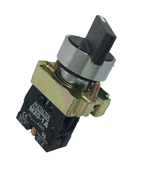 CHAVE SELETORA METÁLICA 3 POSIÇÂO COM RETORNO DIREITA E ESQUERDA FIXA -45G 2NA M20SCR5-B-2A METALTEX