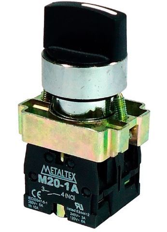 CHAVE SELETORA METÁLICA  3 POSIÇÂO COM RETORNO ESQUERDO DIREITA FIXA 45G - 2NA M20SCR6-B-2A METALTEX