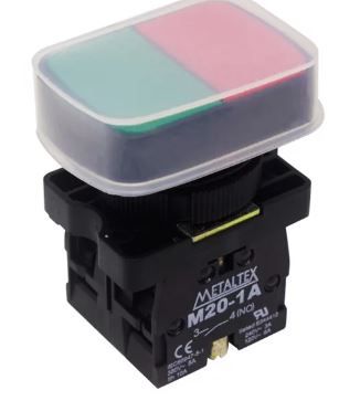BOTÃO DUPLO 22MM PLÁSTICO P20APL-1C 1NA+1NF VERDE/VERMELHO METALTEX