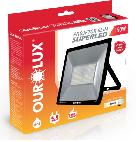 REFLETOR LED SLIM 150W BIV PRETO 6500K OUROLUX