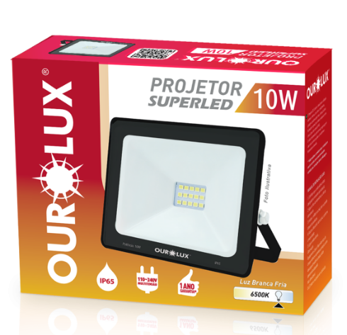 REFLETOR LED SLIM 10W BIV PRETO 6500K OUROLUX