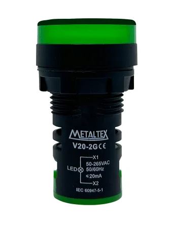 VOLTIMETRO DIGITAL 50 A 265VCA V20-2G 22MM VERDE METALTEX