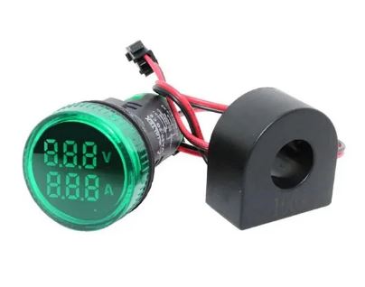 VOLTIMETRO/AMPERIMETRO DIGITAL 50 A 265VCA/0-100A VA20-2G 22MM VERDE METALTEX