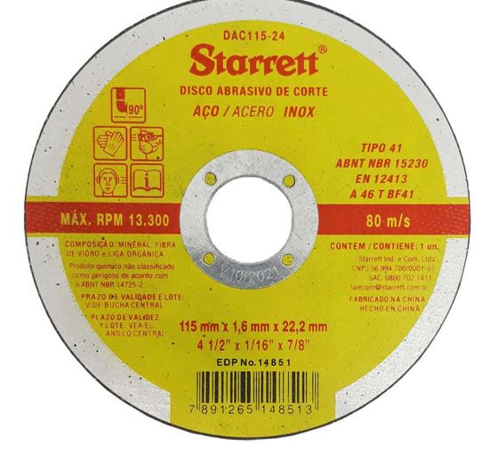 DISCO DE CORTE FINE 4.1/2x7/8x1.6 851 STARRET