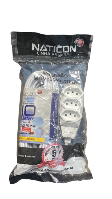EXTENSAO PP BCO 3X0,75 2P+T 10M SAQ COLOR NATICON
