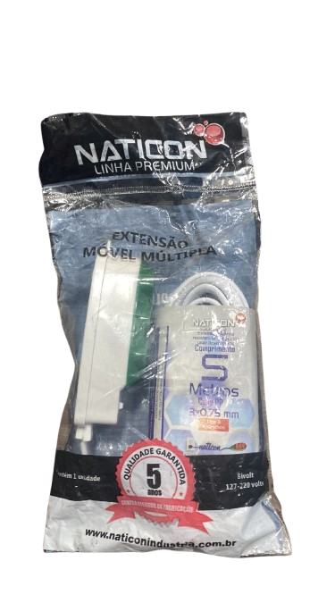 EXTENSAO PP 3X0,75 5M 2P+T BCO SAQ COLOR NATICON