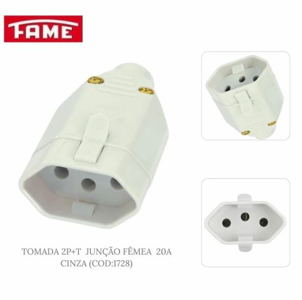 PINO FEMEA 20A 2P+T CINZA 1728 FAME