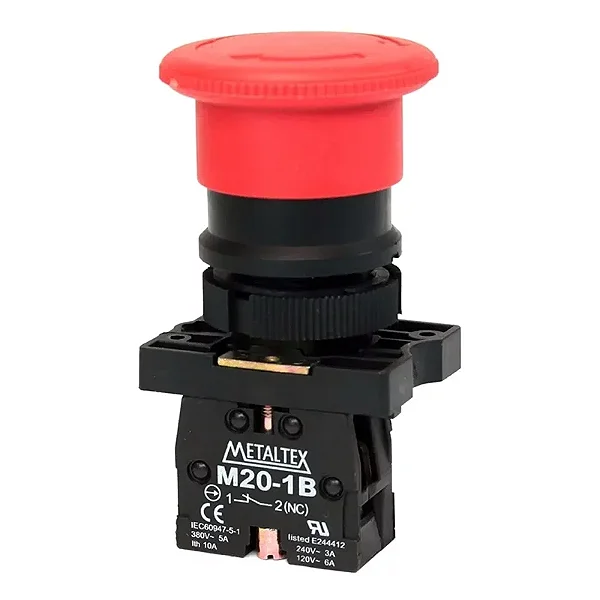 BOTÃO EMERGÊNCIA C/TRAVA 22MM VERMELHO - 1NF (P20BKR-R-1B) METALTEX