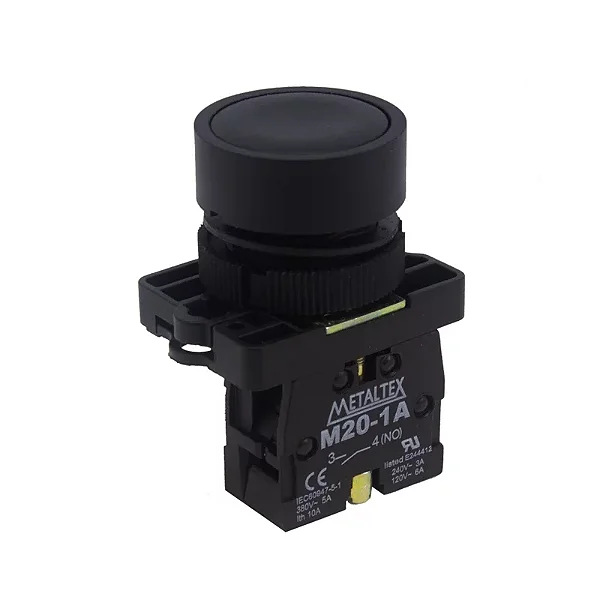 BOTAO PULSADOR PLASTICO 22MM 1NA P20AFR-B-1A 1535 PRETO METALTEX