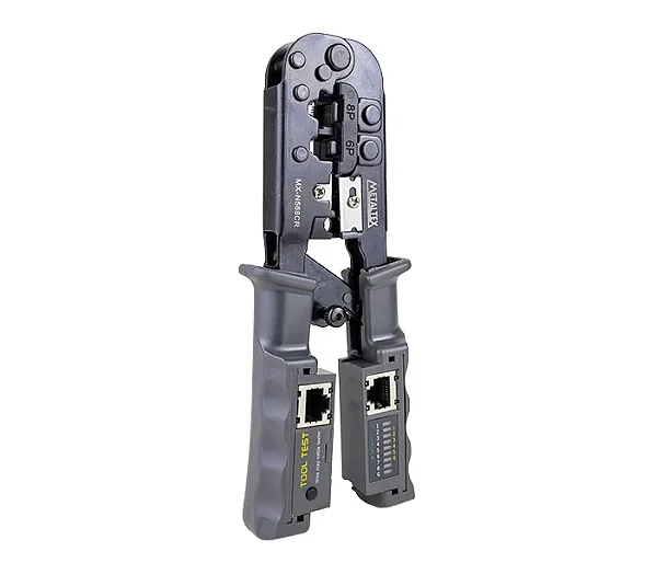 ALICATE CRIMPADOR SEMIPROFISSIONAL PARA CONECTOR  MODULAR PLUG RJ11, RJ12 E RJ45 MX-N568CR COM TESTADOR INTEGRADO METALT