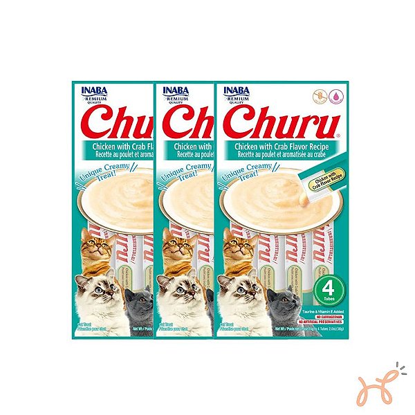 Kit c/3 Unid Petisco para Gatos Churu Frango com Crangueijo - Inaba