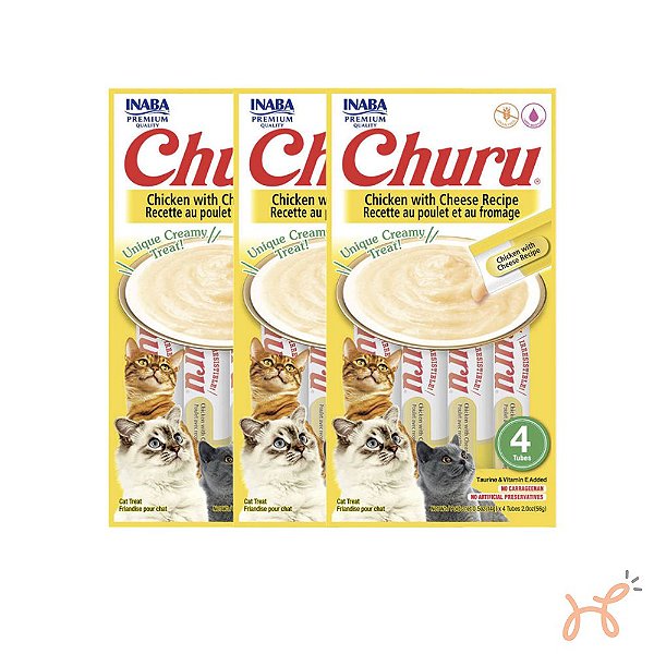Kit c/3 Unid Petisco para Gatos Churu Frango com Queijo - Inaba