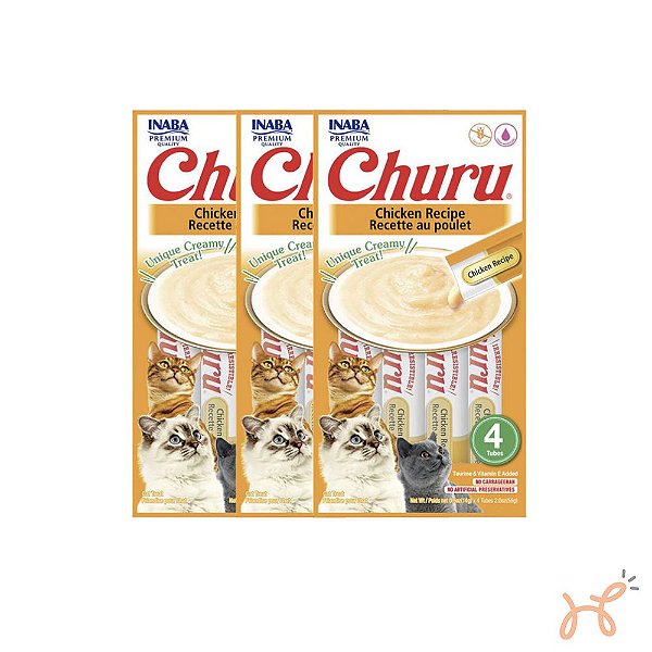 Kit c/3 Unid Petisco para Gatos Churu Frango - Inaba