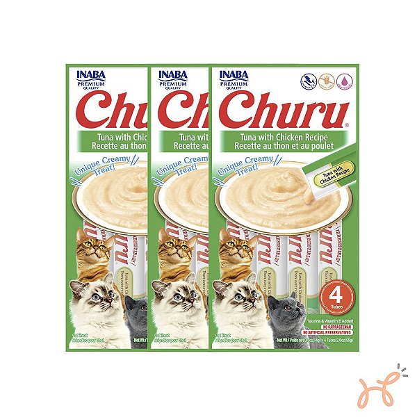 Kit c/3 Unid Petisco para Gatos Churu Atum com Frango - Inaba