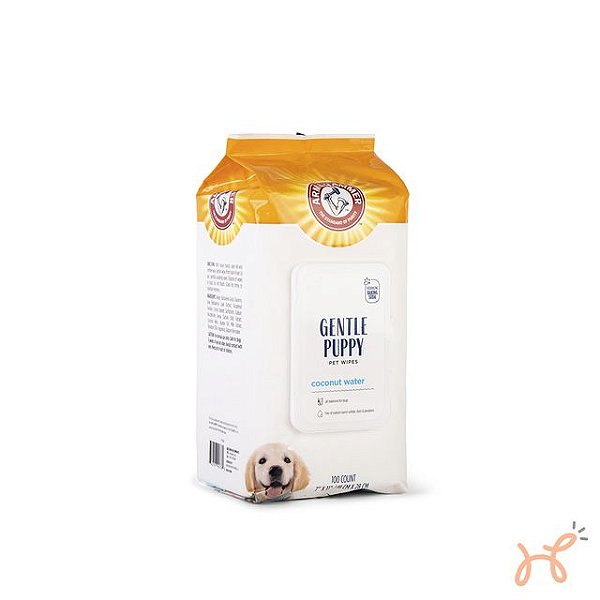 Lenço Umedecido Multifunções para Cães e Gatos Filhotes Gentle Puppy Perfume Água de Coco 100 un - Arm & Hammer
