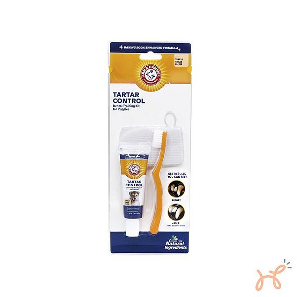 Kit Dental Pasta Enzimática, Escova e Dedeira para Cães Filhotes Controle de Tártaro Tartar Control Sabor Baunilha - Arm & Hammer