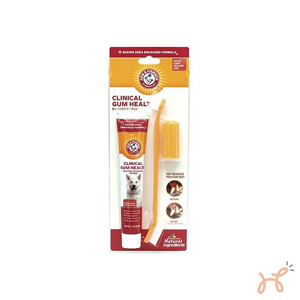 Kit Dental Pasta Enzimática, Escova e Dedeira para Cães Gengivas Saudáveis Gum Health Sabor Frango - Arm & Hammer