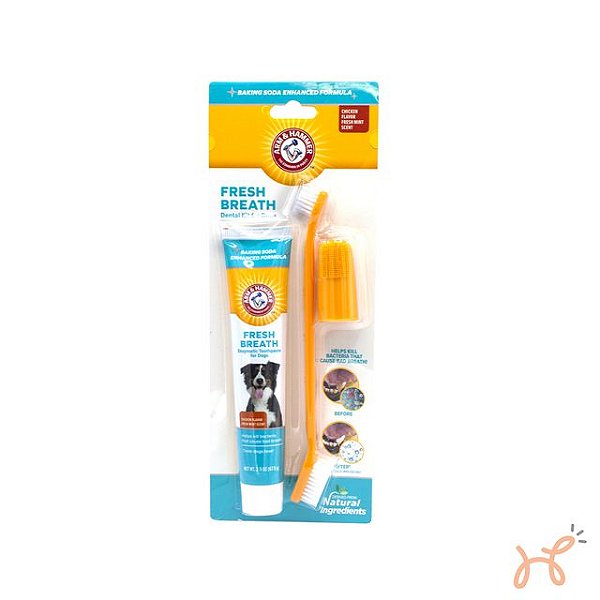 Kit Dental Pasta Enzimática, Escova e Dedeira para Cães Hálito Fresco Fresh Breath Sabor Frango - Arm & Hammer