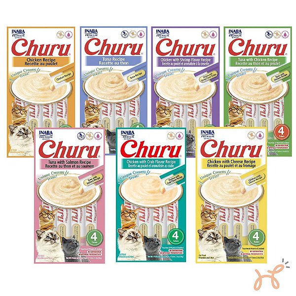 Kit c/7 Unid Petisco para Gatos Churu Sabores Variados - Inaba