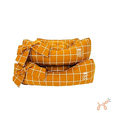 Cama para Cães e Gatos Grid Laço Ocre - Pata Chic