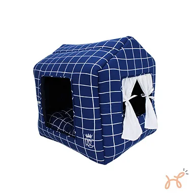 Casinha para Cães e Gatos Grid Marinho Luxo - Pata Chic