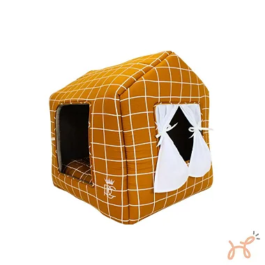 Casinha para Cães e Gatos Grid Ocre Luxo - Pata Chic