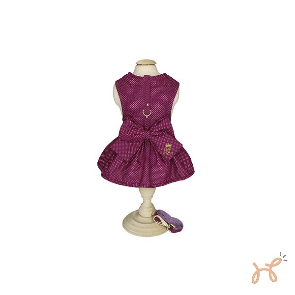 Vestido para Cães Laço e Guia Poá Bordô - Pata Chic
