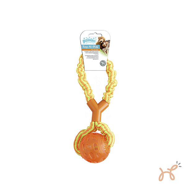 Brinquedo Mordedor em Y Cabo de Guerra para Cães Tug-n-Play Laranja/Amarelo - Pawise