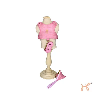 Peitoral Guia e Bolsinha Poá Rosa Chiclete - Pata Chic