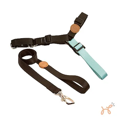 Conjunto Peitoral Antipuxão e Guia Black -Toh