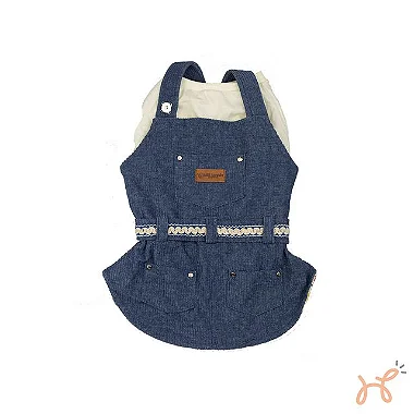 Jardineira para Cães Veludo Cotelê Julia Azul Jeans - Milli Mania